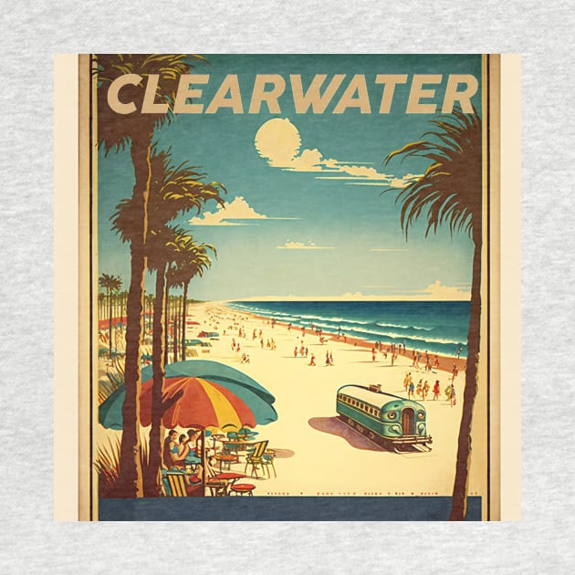 Clearwater Florida Vintage Travel Art Poster by OldTravelArt